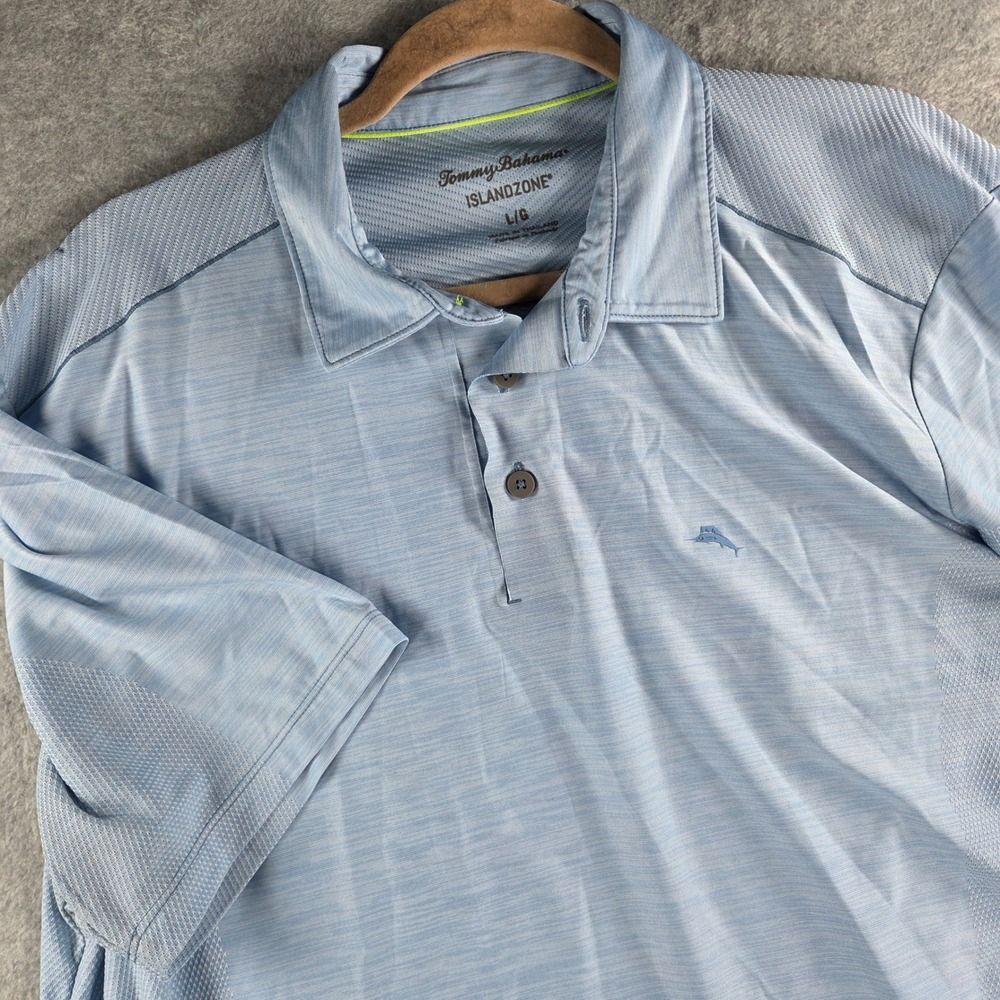Tommy Bahama IslandZone Polo Mens Large Light Blue Short Sleeve Heathered Golf